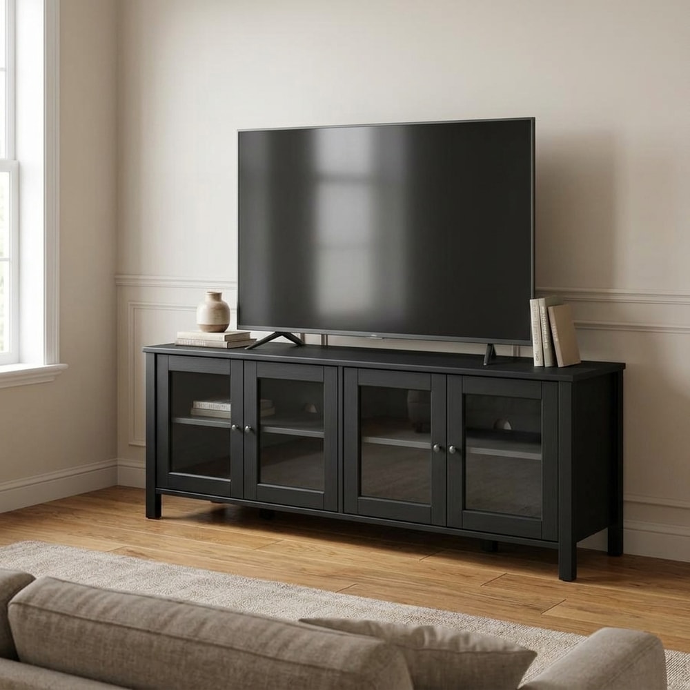 Mueble de TV de madera con 4 puertas de cristal
