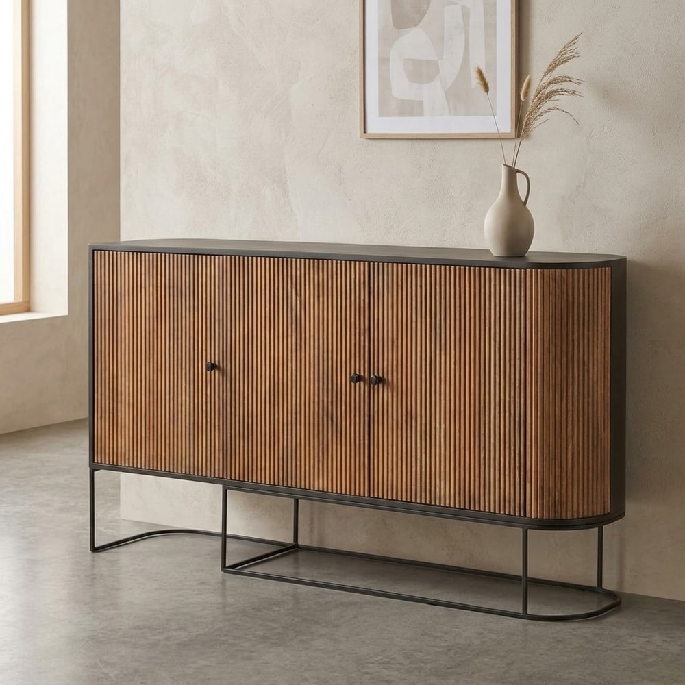 Aparador curvo de madera de mango y metal