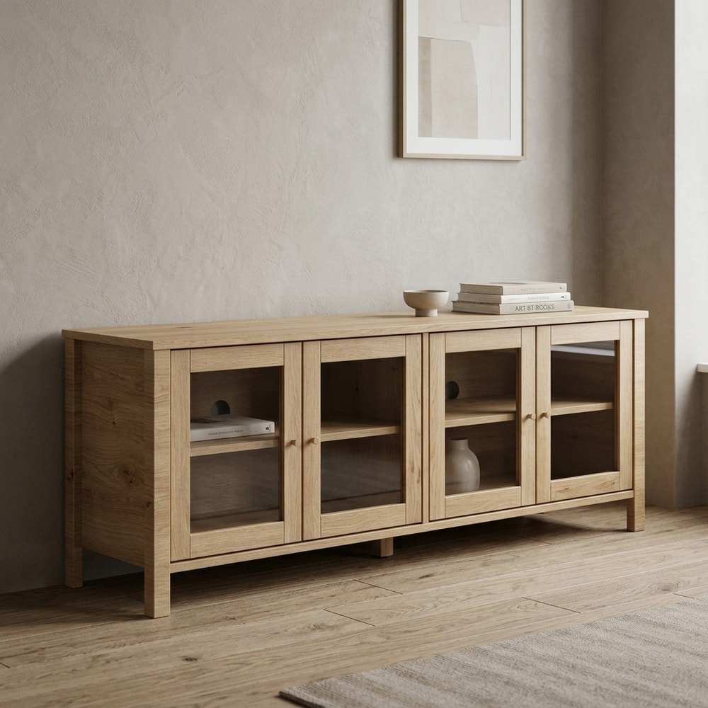 Mueble de TV con puertas de cristal marrón