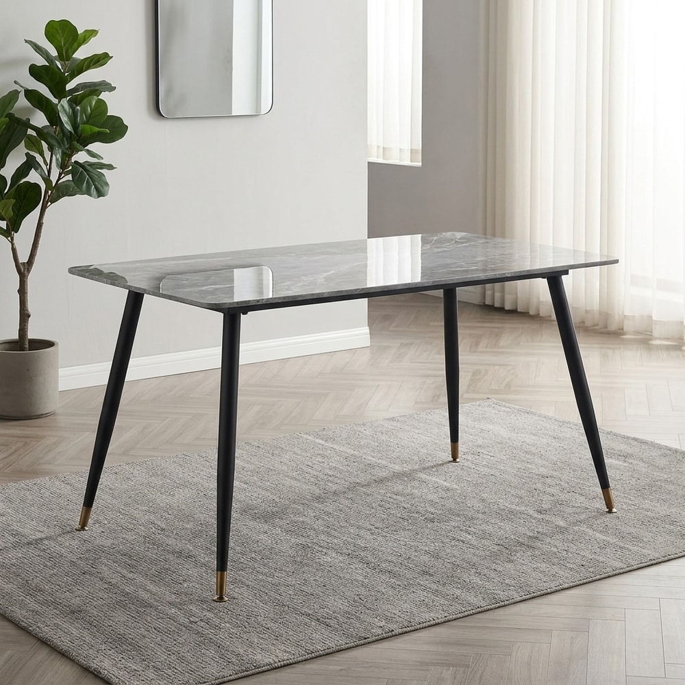 Mesa de comedor fija con tapa de cerámica negra