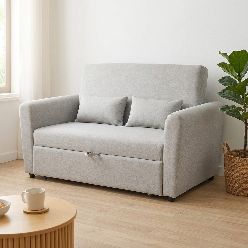 Sofá Cama de 2 Plazas con Brazos y Cojines Gris
