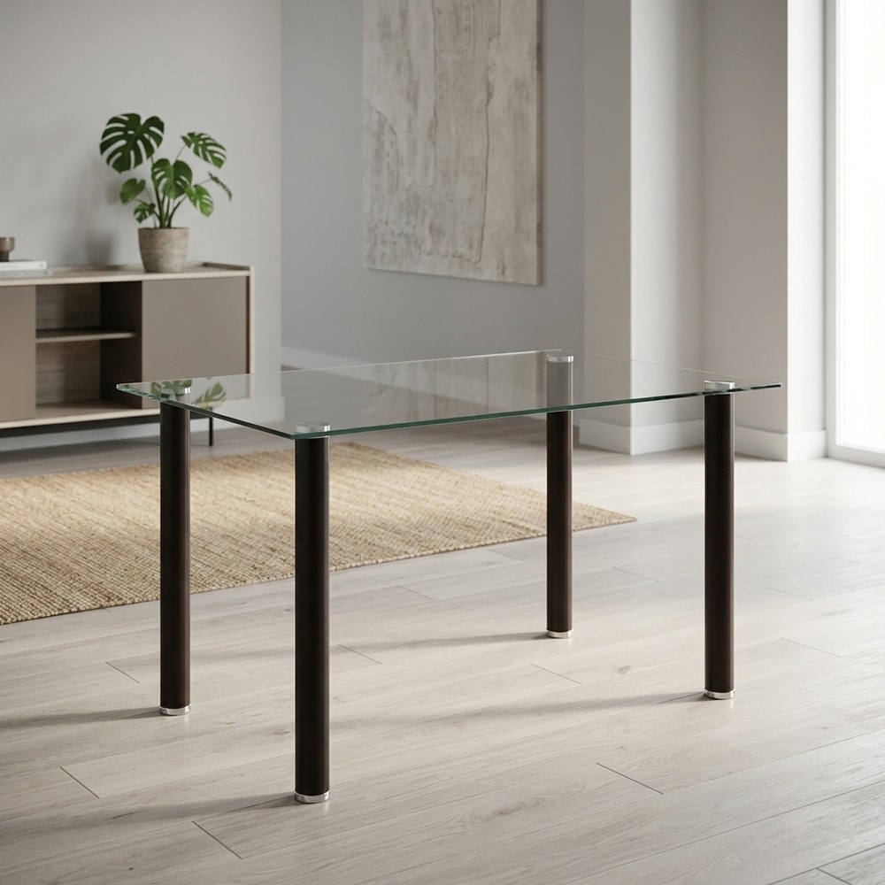 Mesa de comedor de cristal con patas negras