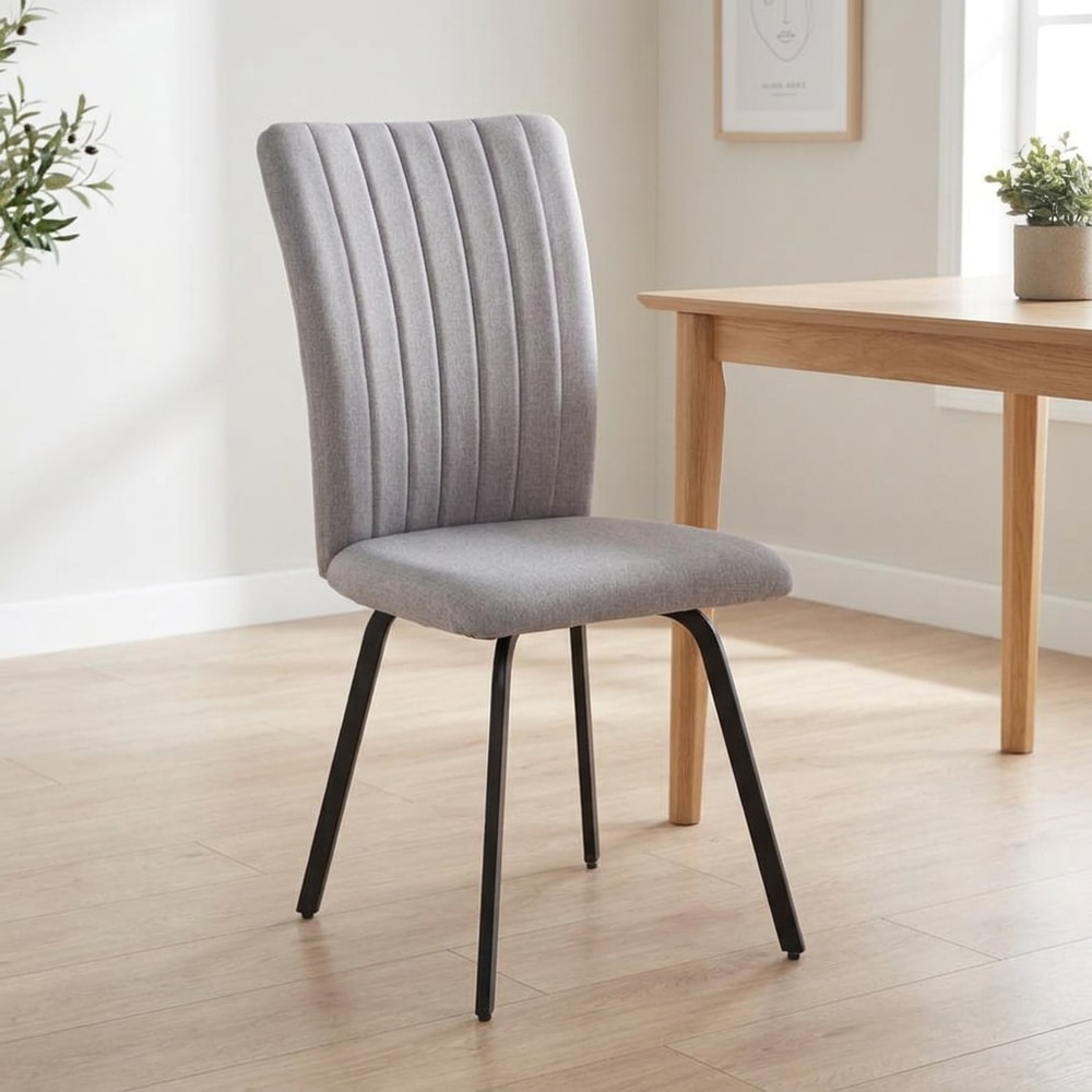 Silla Comedor Tapizada Gris Patas Metal
