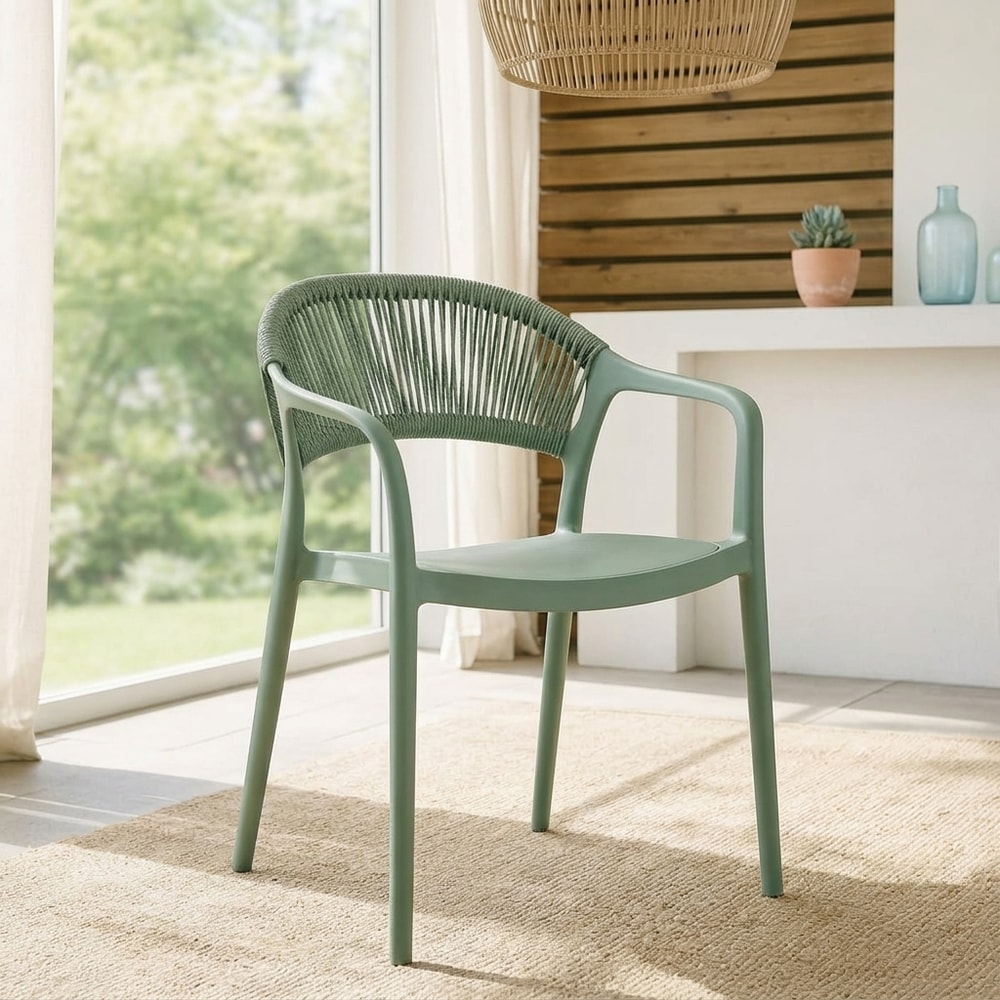 Sillón de Exterior Apilable Verde con Cuerda