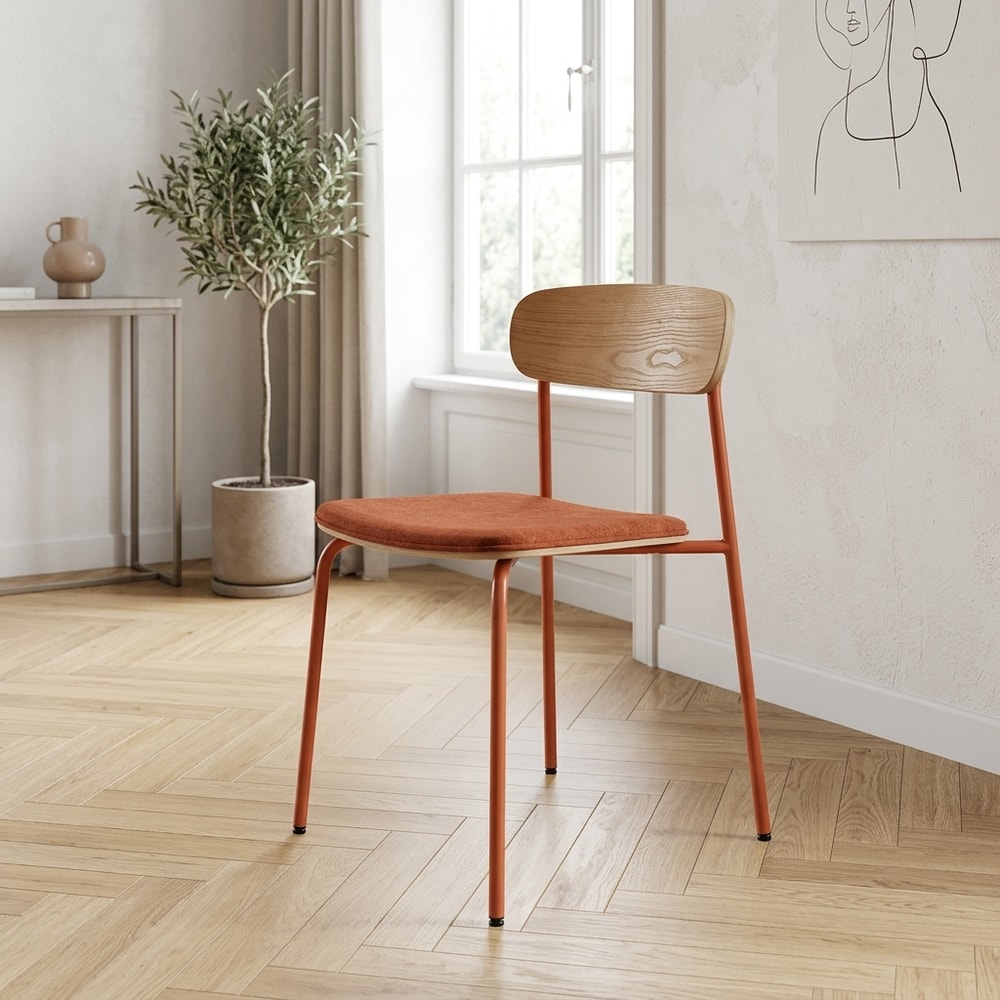 Silla de comedor moderna en metal color teja