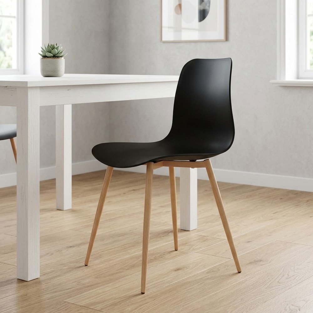 Silla de comedor negra patas madera