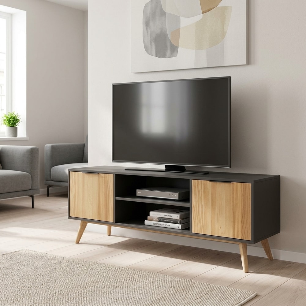 Mueble TV Nórdico 2 Puertas Gris y Madera