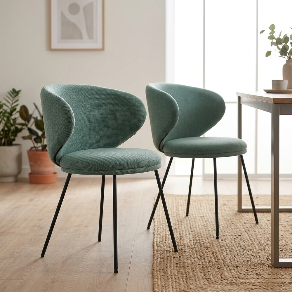 Silla de Comedor Tapizada Verde Patas Negras