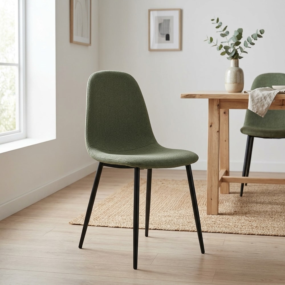Silla de comedor tapizada verde patas negras