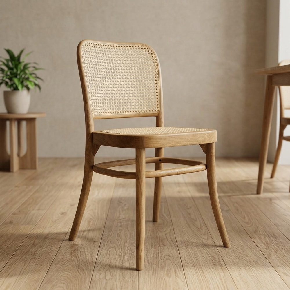 Silla de comedor en madera maciza y ratán