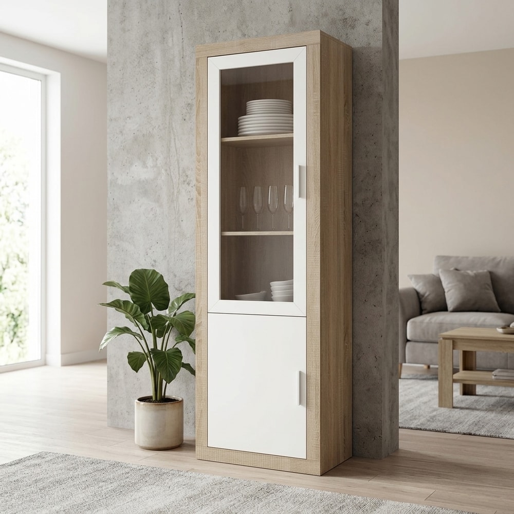 Vitrina moderna de madera y cristal en blanco