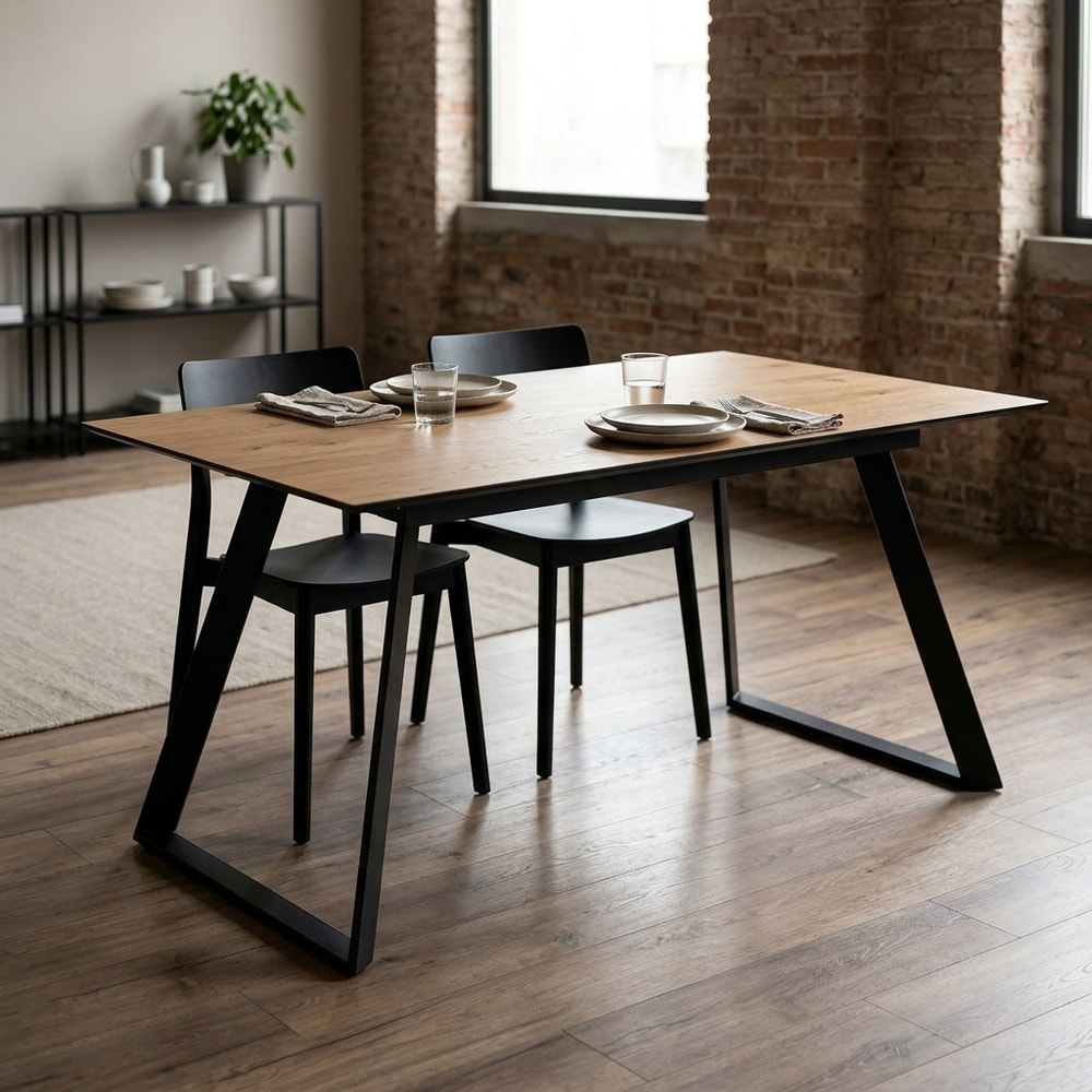 Mesa de comedor extensible roble y negro