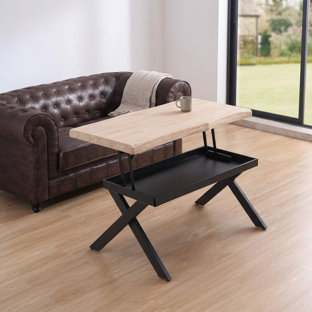 Mesa de centro elevable de roble y metal negro