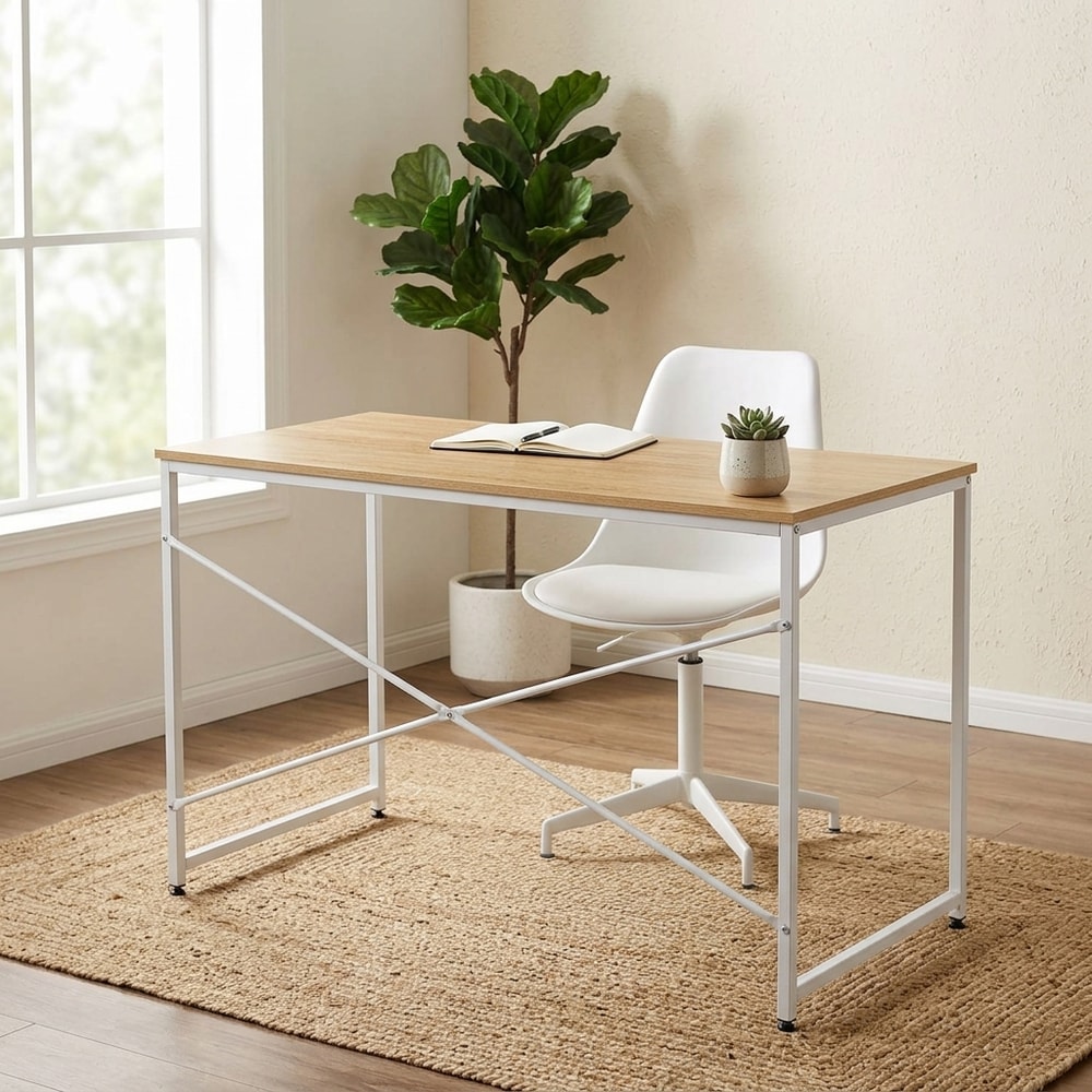 Escritorio minimalista blanco y madera
