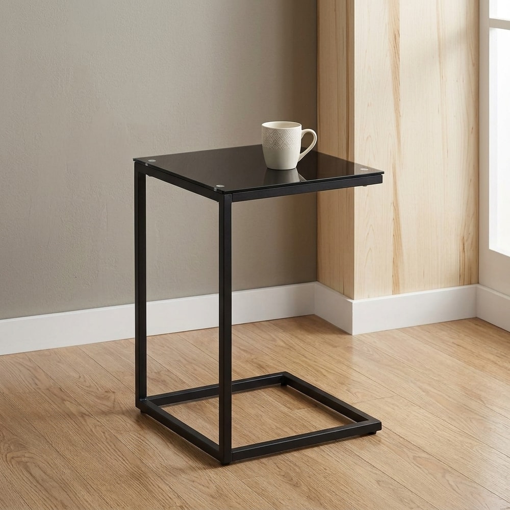Mesa auxiliar moderna de cristal negro