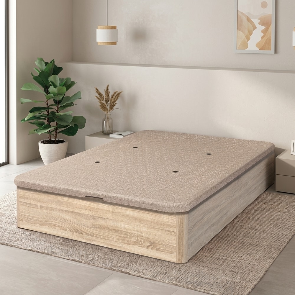 Canapé de madera color cambria con gran almacenaje