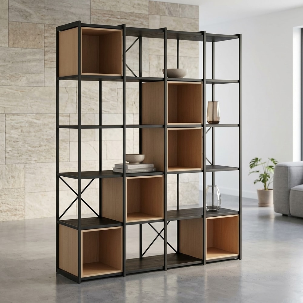 Estantería moderna de cubos en negro y terracota