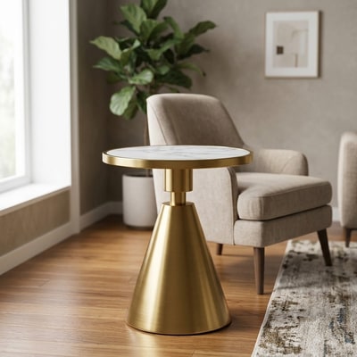 Mesa auxiliar de diseño dorado y mármol blanco