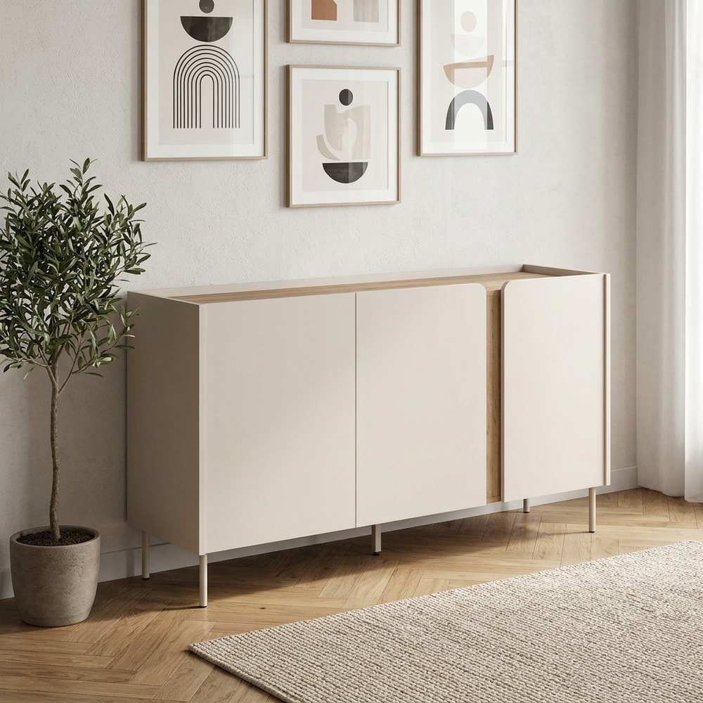 Aparador de 3 puertas en tono crema y madera