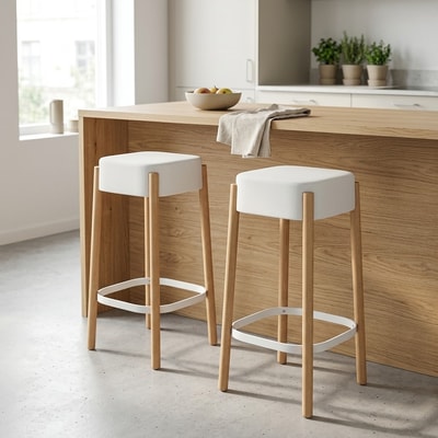 Pack 2 Taburetes Altos Madera y Blanco