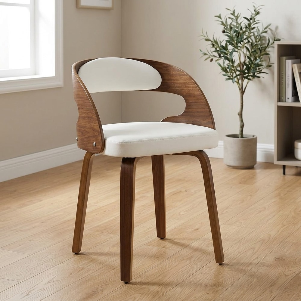 Sillón de diseño en madera y similpiel blanca