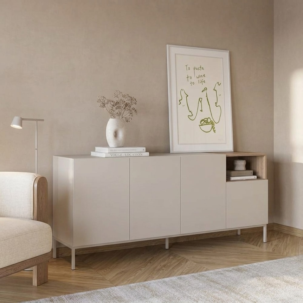 Aparador moderno crema y madera con patas