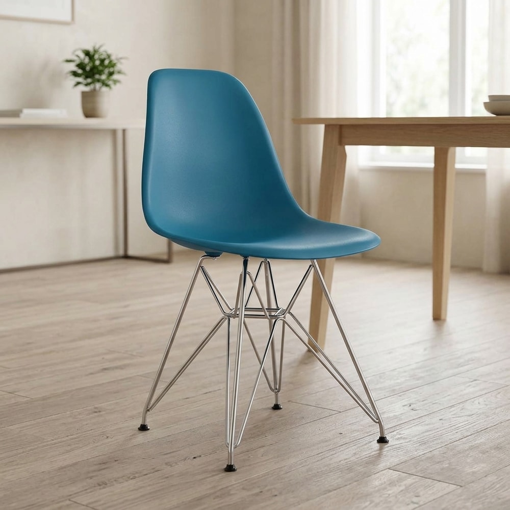 Silla de comedor azul cobalto patas cromadas