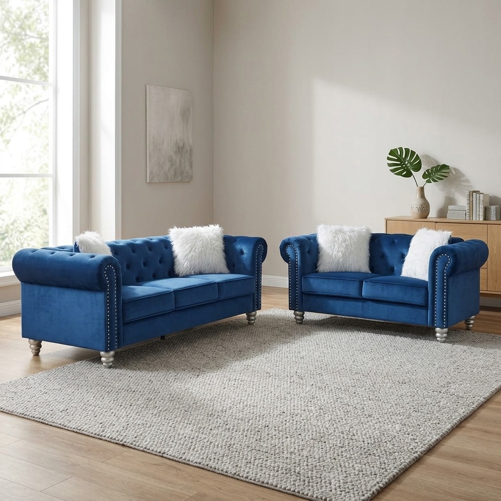 Set de sofás 3+2 plazas estilo Chester azul