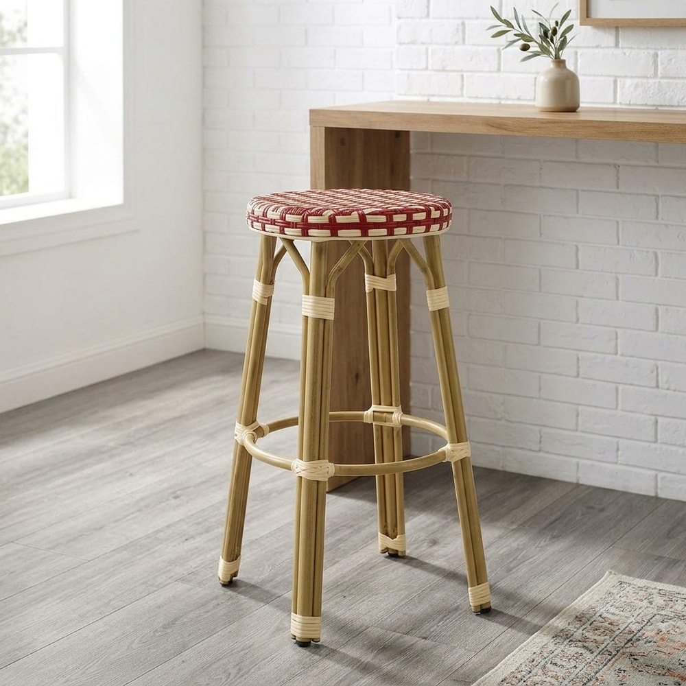 Taburete Apilable de Exterior Ratán Beige y Rojo