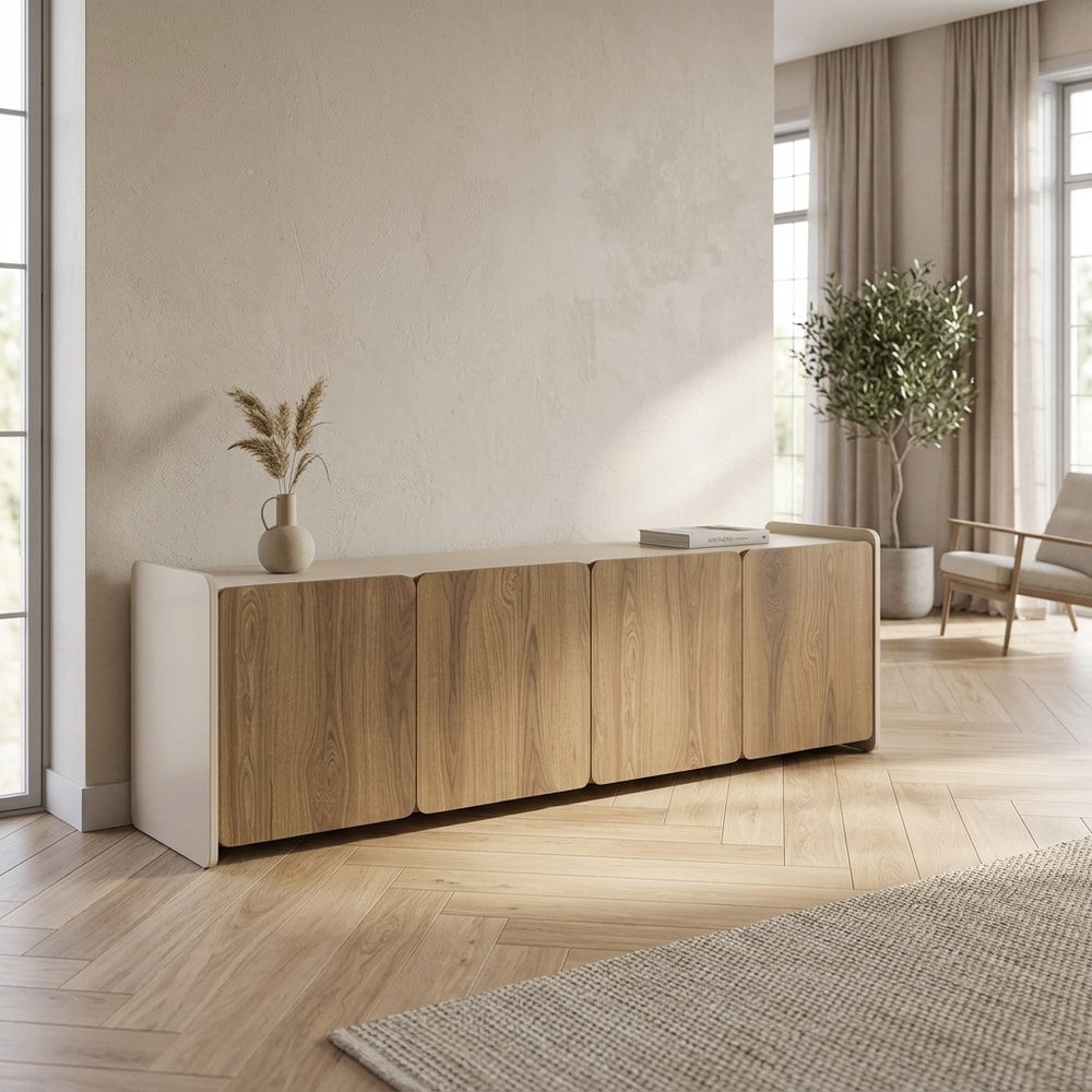 Mueble de TV con 4 puertas en crema y roble