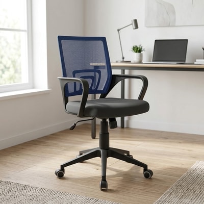 Silla de escritorio giratoria azul y negra