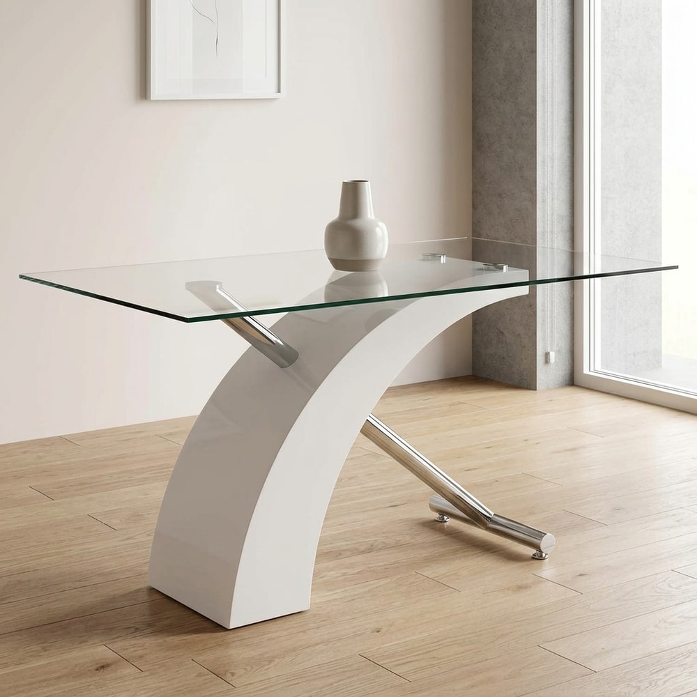 Mesa de comedor cristal templado base blanca
