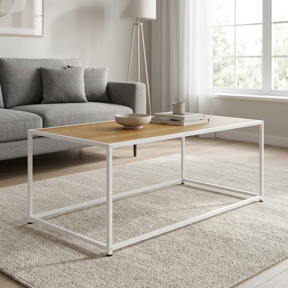 Mesa de centro industrial blanca y roble