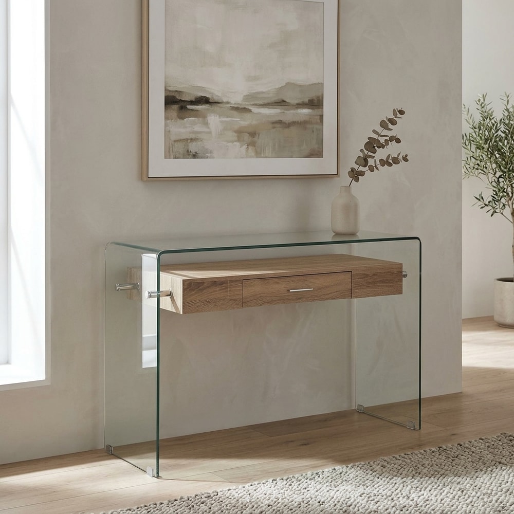 Consola de Cristal y Madera con Cajón