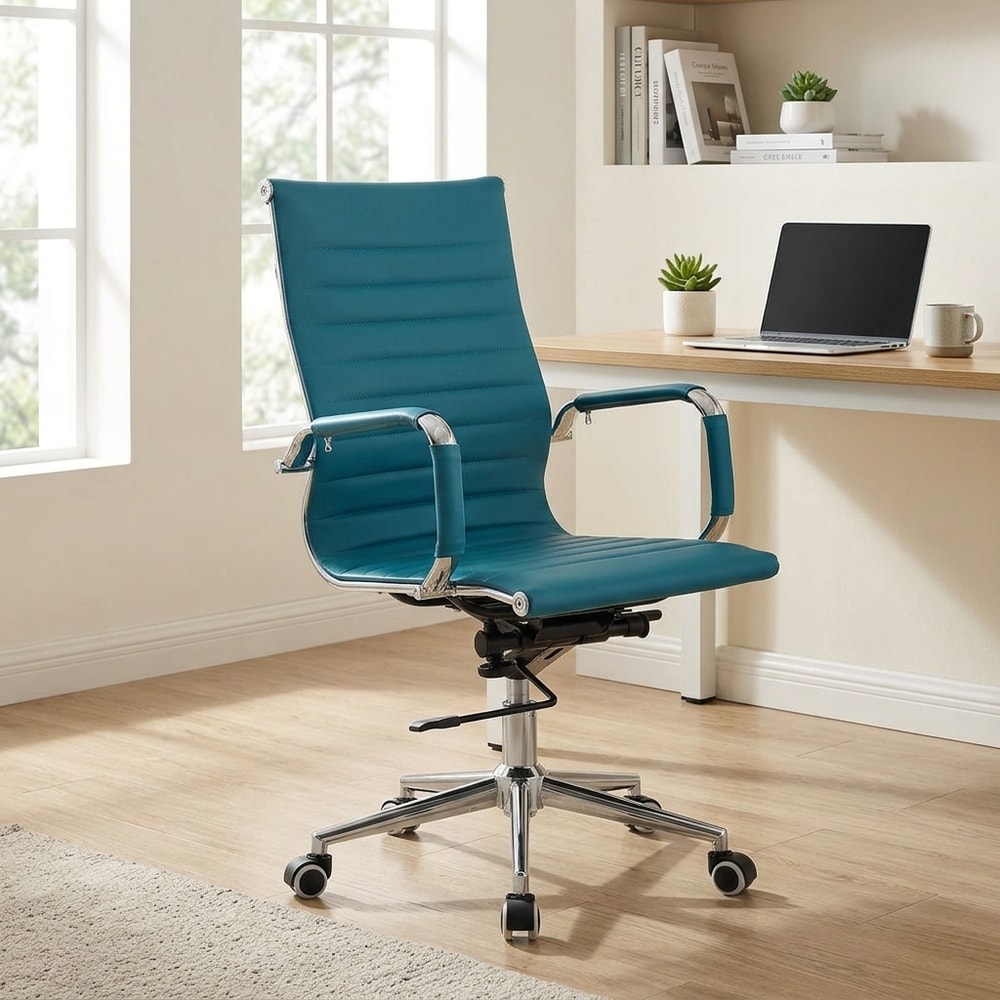 Sillón de oficina basculante turquesa y cromo