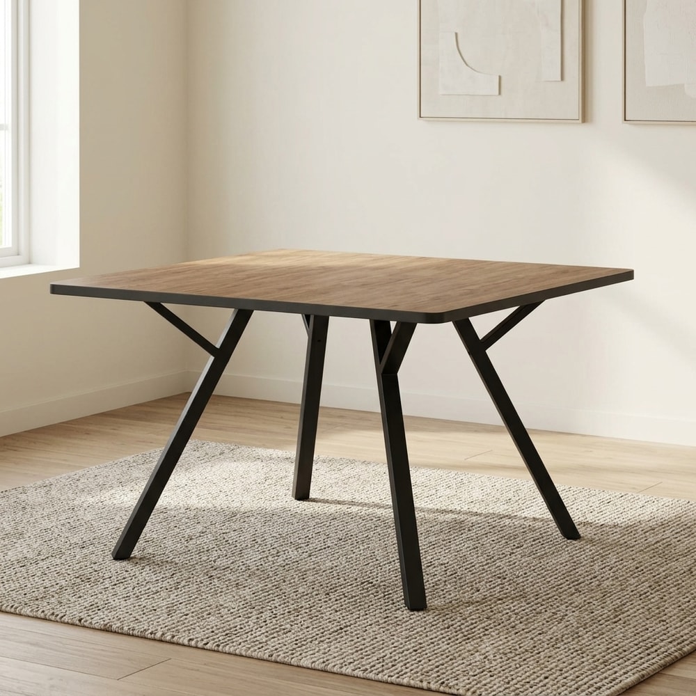 Mesa de comedor cuadrada madera natural y metal