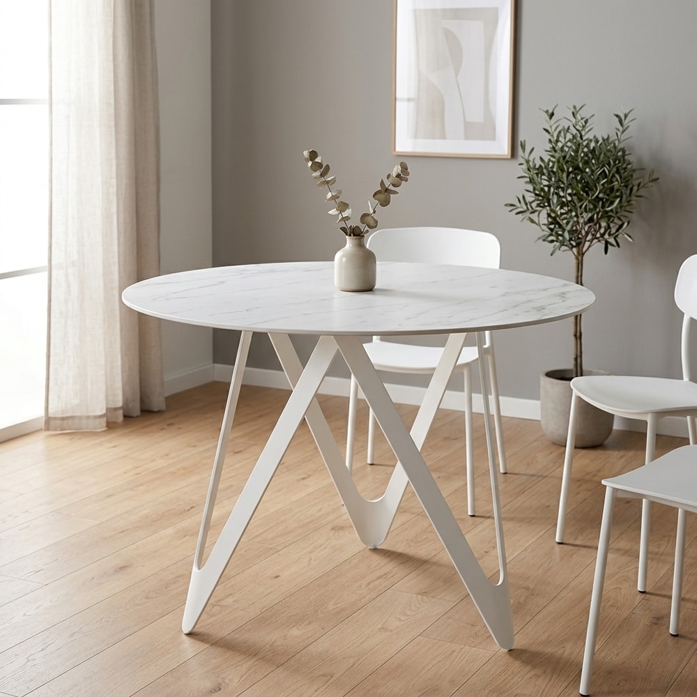 Mesa de comedor redonda cerámica efecto mármol