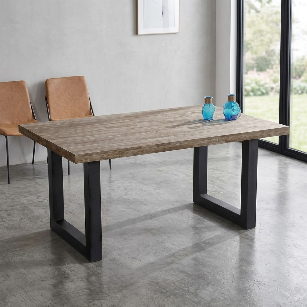Mesa de comedor industrial en roble y metal