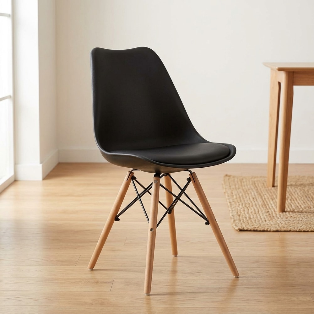 Silla de Comedor Nórdica Negra con Cojín