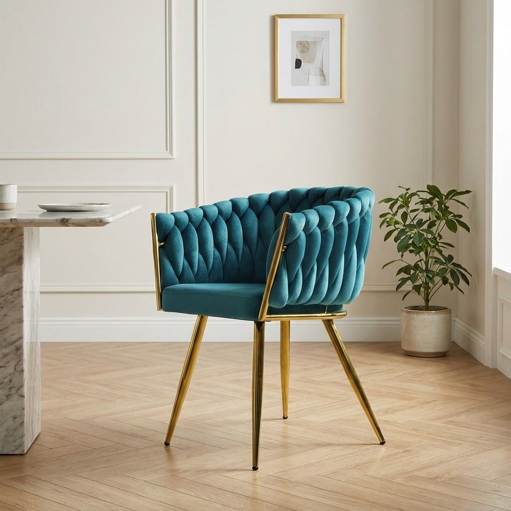 Sillón de terciopelo turquesa con patas doradas
