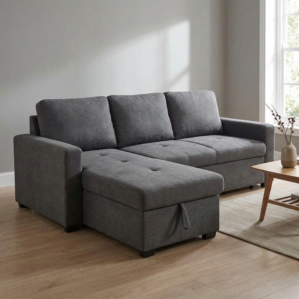 Sofá Chaise Longue Cama con Arcón Gris