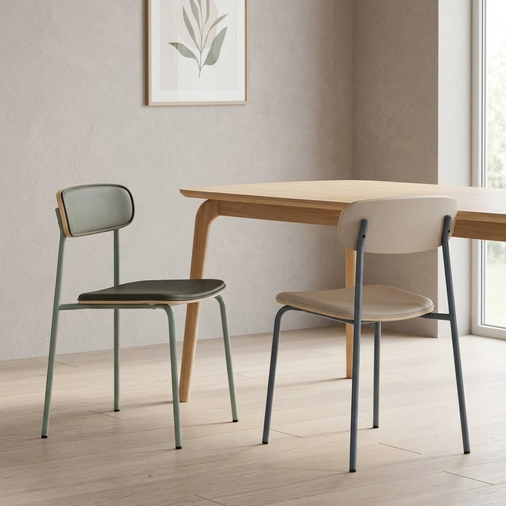 Silla de Comedor Tapizada Verde y Metal