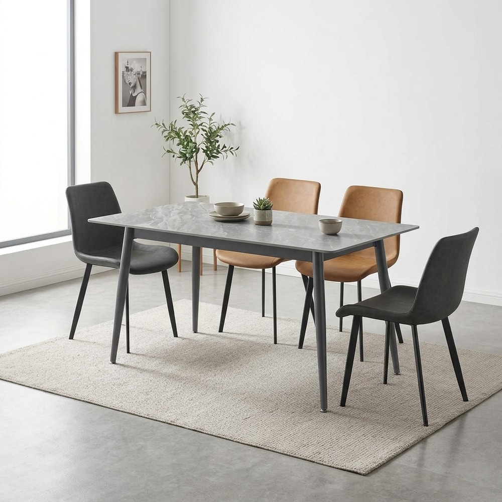 Mesa de comedor fija con tapa cerámica gris