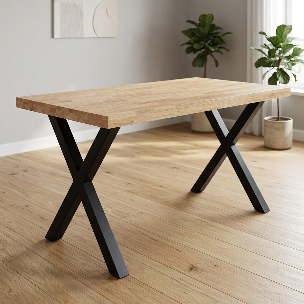 Mesa de comedor industrial roble y metal negro