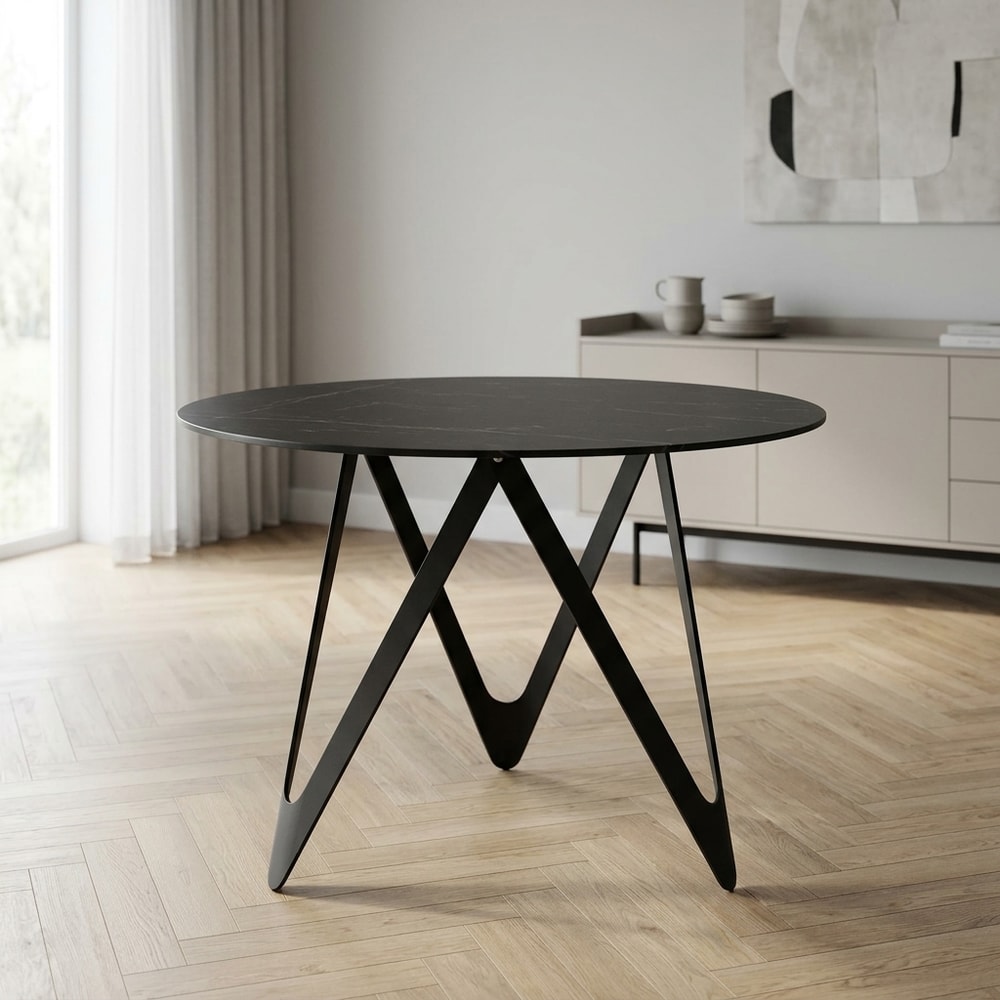 Mesa de comedor redonda cerámica negra