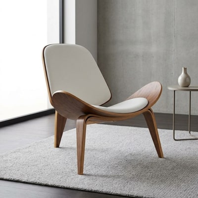 Sillón de diseño en madera curvada y blanco