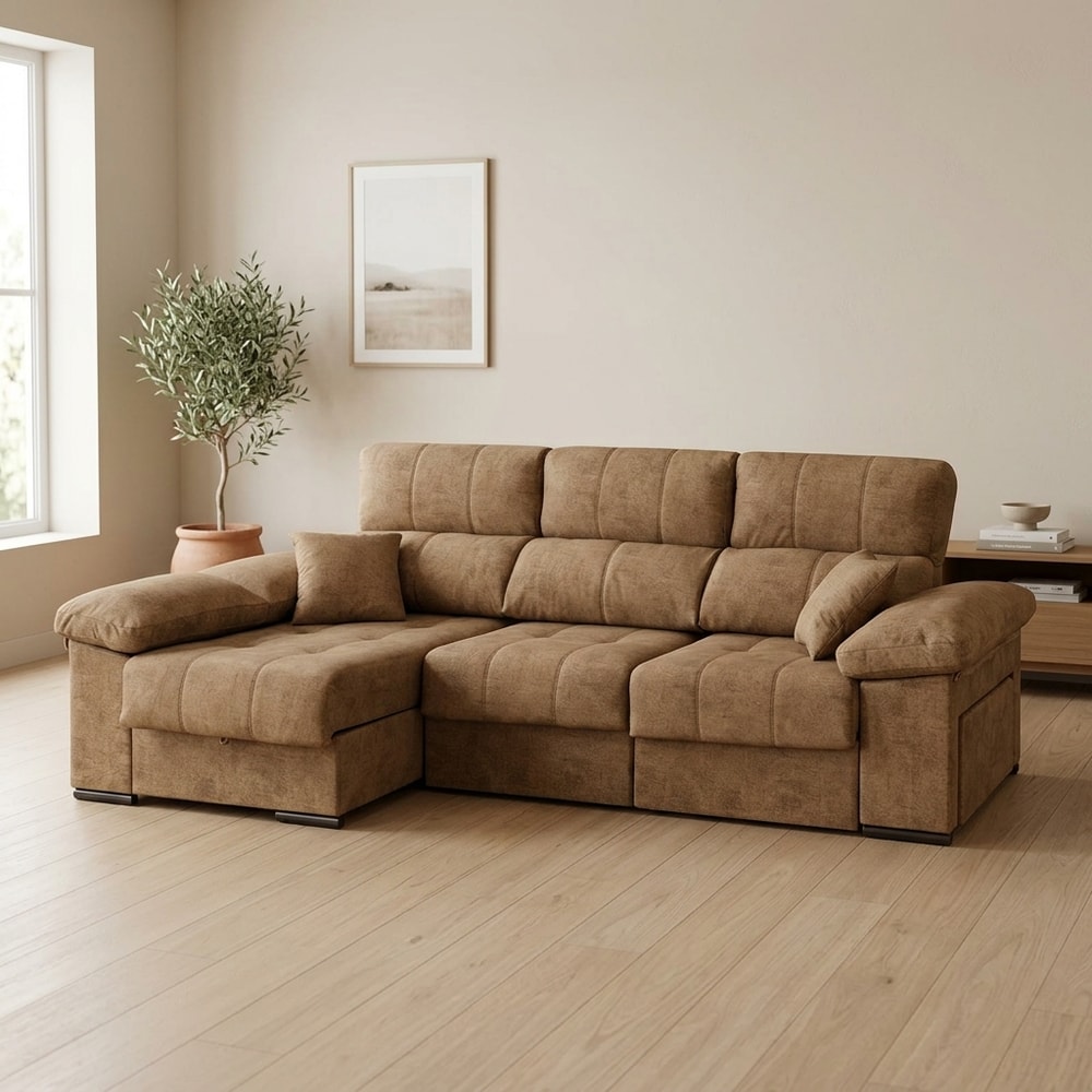 Chaise longue cama con arcón y taburetes camel