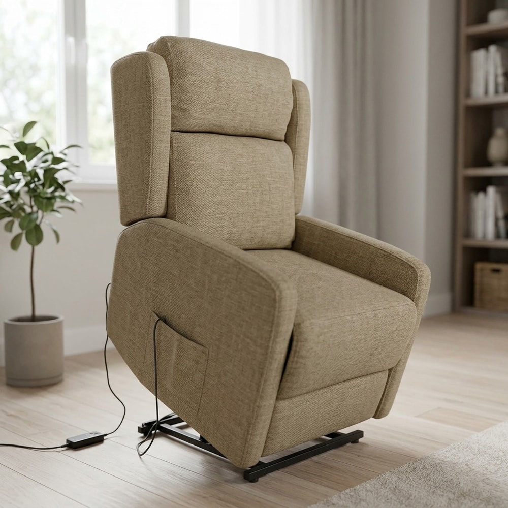 Sillón Relax Elevador Eléctrico Tela Beige