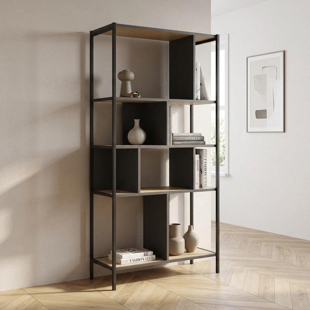 Estantería de diseño industrial roble y negro