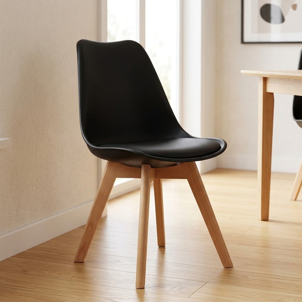 Silla de Comedor Nórdica Negra con Cojín